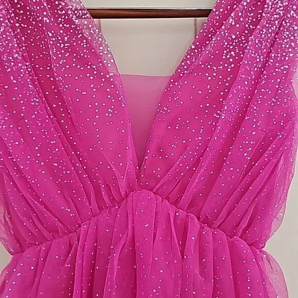 Vici exclusive: Glitter‎ Always Tulle Tiered Mini Dress - HOT PINK - Size Small - Picture 12 of 16